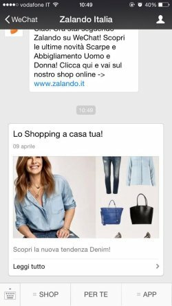 Zalando in Italien bei WeChat.